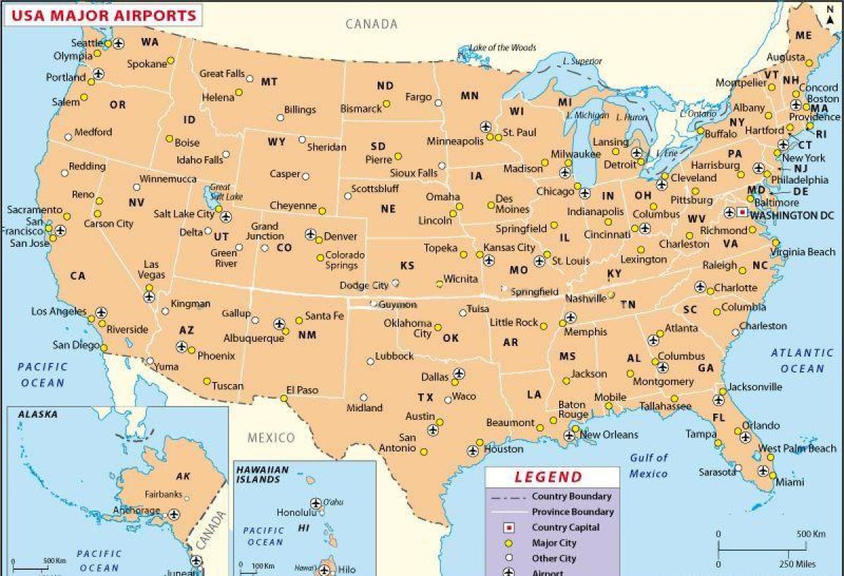 Mapa lotnisk w USA