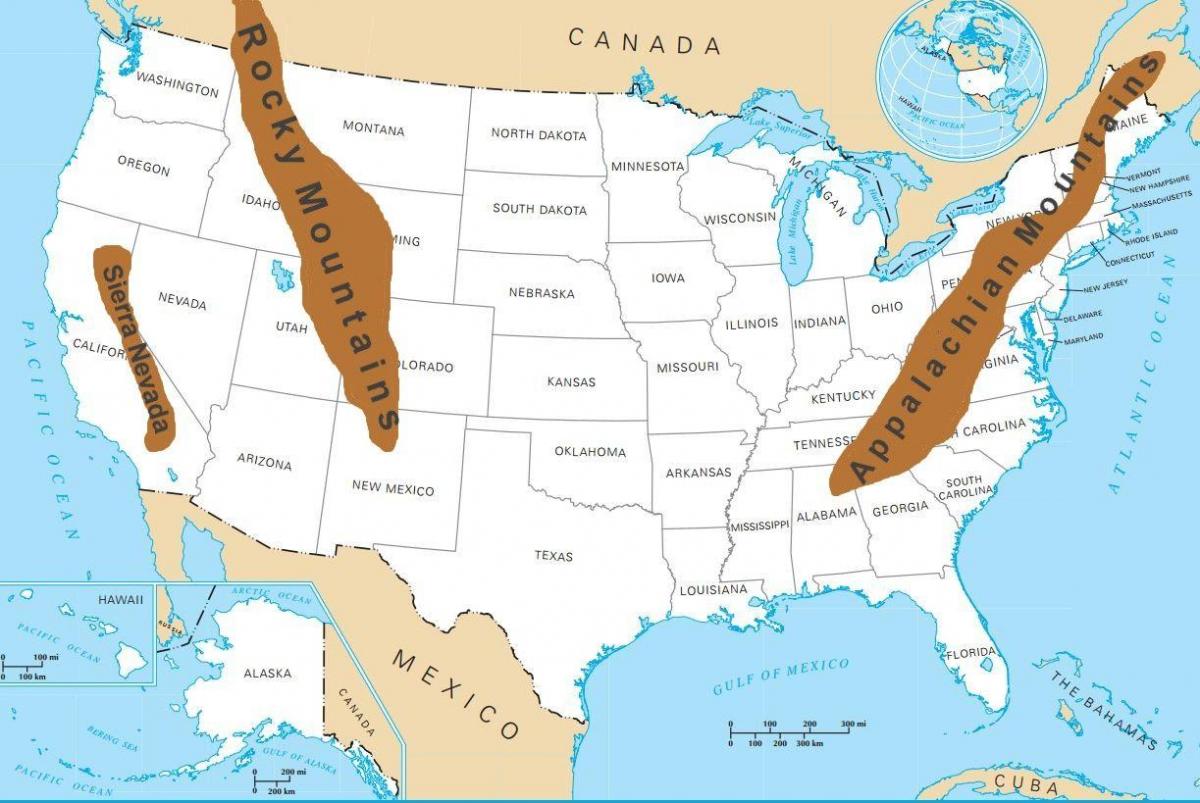 Góry w USA mapa