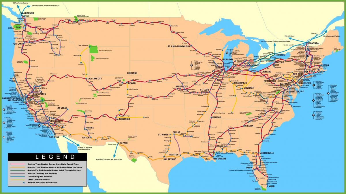 Mapa linii kolejowych USA