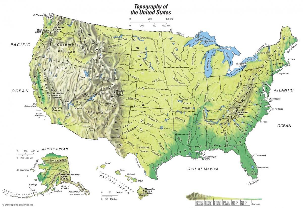 Topograficzna mapa USA